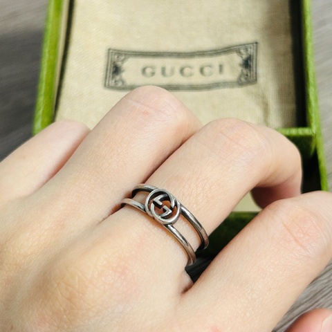 GUCCI INTERLOCKING 系列戒指 品牌雙G 戒指 gucci素戒 窄版戒指 925純銀 Gucci窄版戒指