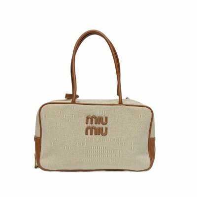 MIUMIU 24SS秀款徽標手提公文包34米白色帆布