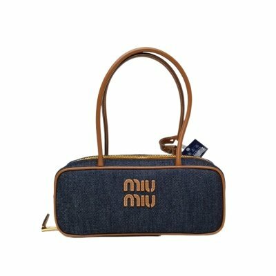 MIUMIU 拼色帆布金扣Beau刻字徽標手提包長手柄