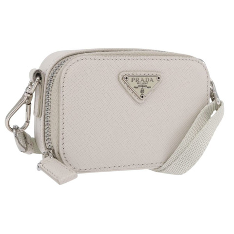 PRADA 肩背包 Saffiano 象牙銀色 Auth 198874V