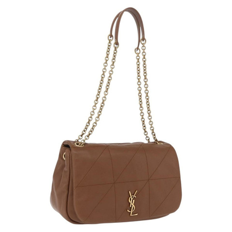 SAINT LAURENT Jamie 單肩包 皮革 棕色 金色 正品 200430M