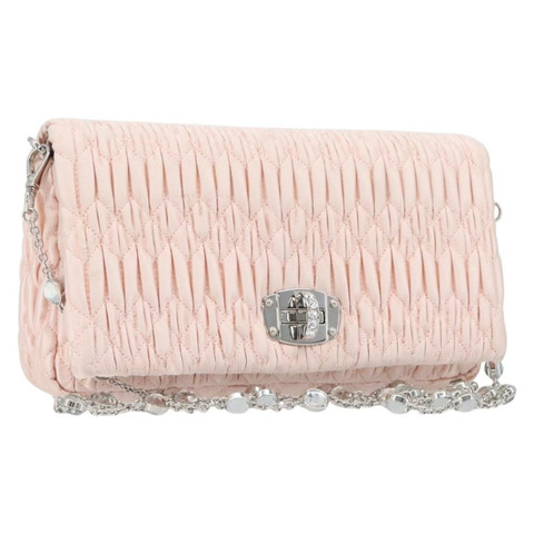 Miu Miu Matelasse Bijoux 鏈條單肩包 緞麵粉紅銀色 正品 200528V