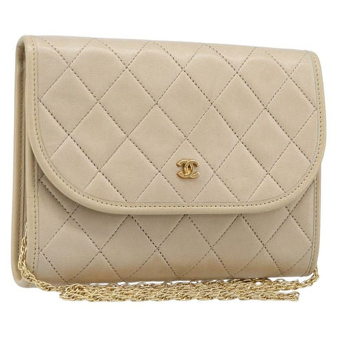 香奈兒 (CHANEL) 絎縫鏈條肩背包，羊皮材質，米色，金色雙C標誌，正品編號 200578V