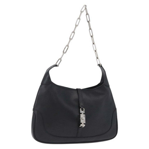 GUCCI Jackie 鏈條單肩包 皮革 黑色 銀色 001 4015 正品 200526V