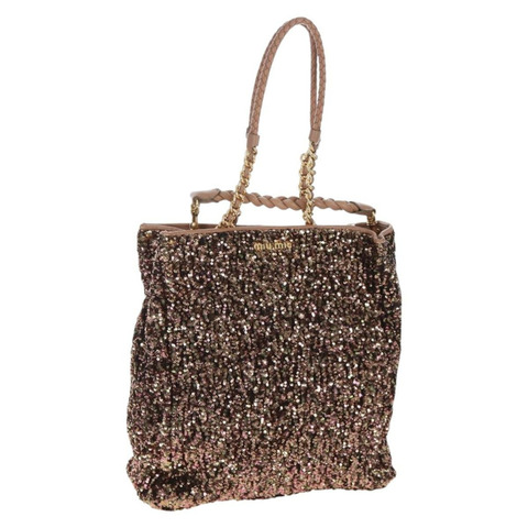 Miu Miu 皮革亮片雙肩包 米色金色 正品 202996M