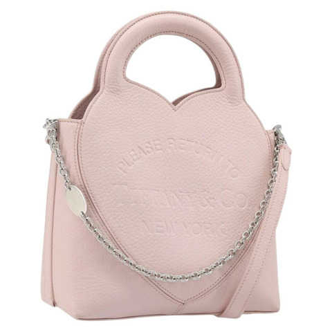 蒂芙尼 (TIFFANY&Co.) Return to Chain 皮革雙肩包 粉紅色/銀色 正品 202840A