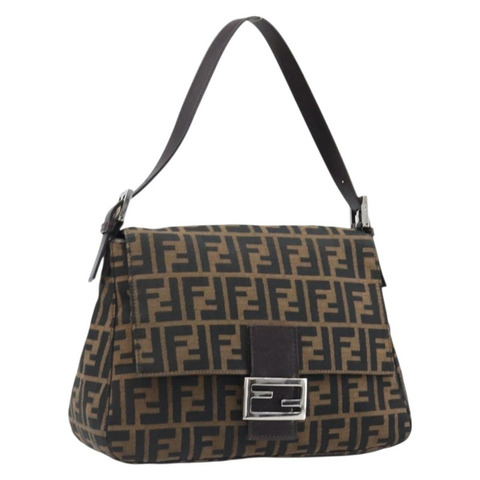 FENDI Zucca帆布Mamma Baguette單肩包 黑色棕色 正品 200695V