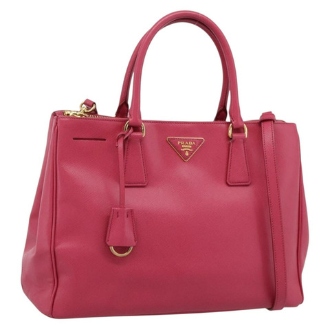 PRADA Galleria 手提包 Safiano 皮革 2way 粉金色配色 Auth 203457V