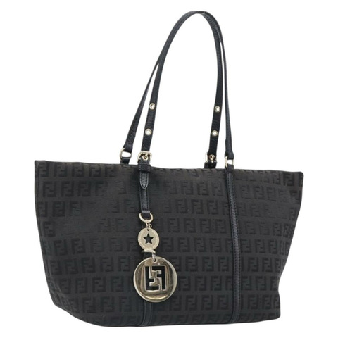 FENDI Zucchino帆布手提包 黑色金色 Auth mr2880A