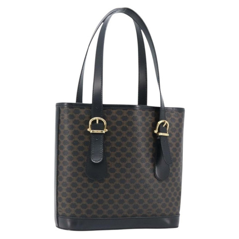 CELINE Macadam帆布手提包 PVC皮革 黑色金色 Auth mr2888A