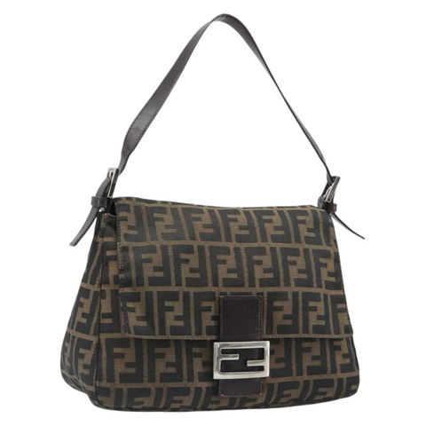 FENDI Zucca帆布Mamma Baguette單肩包 棕色/黑色 正品 BA15633A