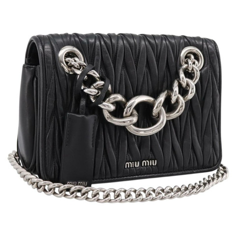 Miu Miu Matelasse 鏈條單肩包 皮革 黑色 銀色 正品 203216V