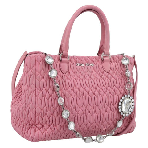Miu Miu Matelasse 手提包 皮革 粉紅色 銀色 正品 ka6078A