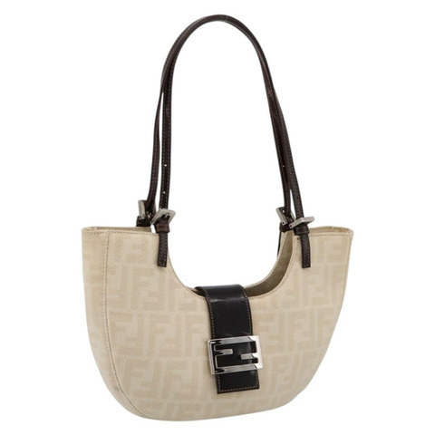 FENDI Zucca帆布Mamma Baguette單肩包 米色 銀色 正品 203140V