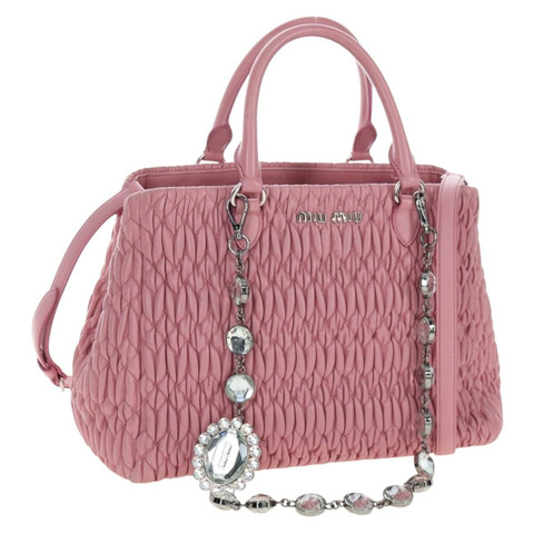 Miu Miu Matelasse 手提包 皮革 2way 粉紅色銀色 Auth 203770V