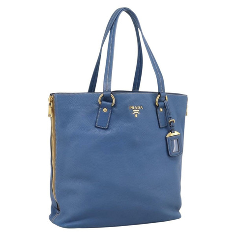 PRADA 托特包 Vittero Dino 皮革 藍色 金色 正品 200767V