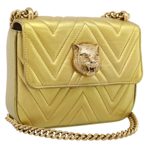 GUCCI 鏈條單肩包 皮革 金色 432581 正品 200769V