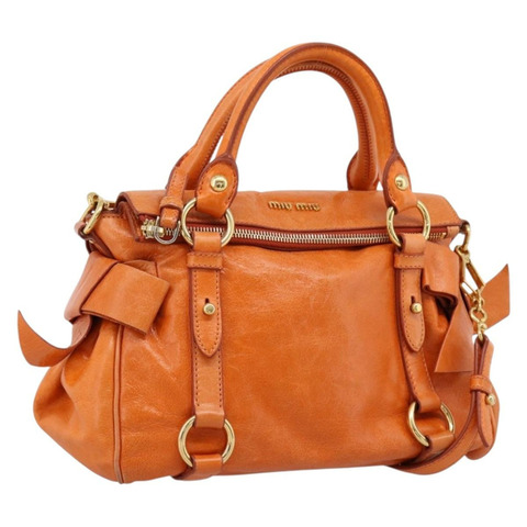 Miu Miu Vitellolux 兩用手提包 橙色金色 正品 197281M