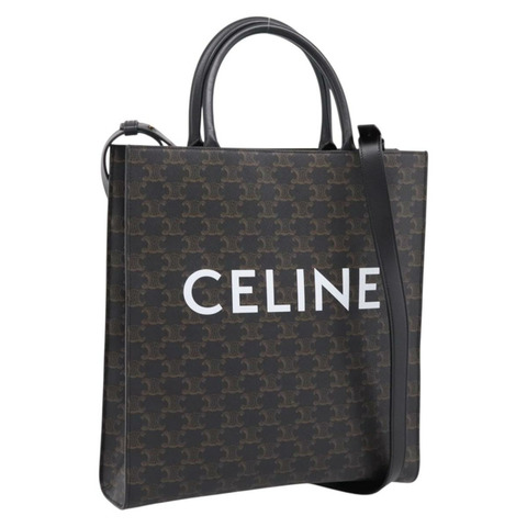 CELINE Triomphe Vertical Cabas 手提包 PVC 黑色金色 正品 202581V