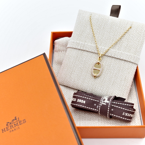 Hermès 愛馬仕 Mini Maillon 豬鼻子 奶茶色 金色 項鍊