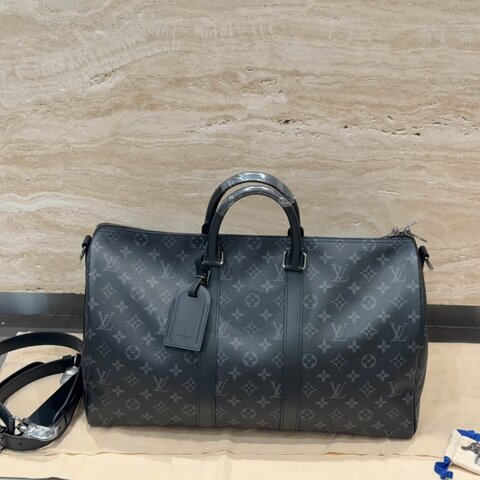 LV 路易威登Keepall 黑花老花旅行包 手提包斜挎包 附件：肩帶，鎖鑰匙，皮牌