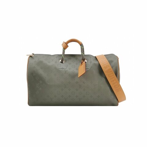 Louis Vuitton (LV) 路易威登Keepall50綠色植鞣革老花加固飾帶斜挎包行李箱包手提包
