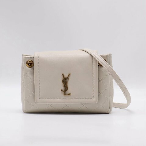 YSL Mini Nolita羊皮斜背包 - 白金