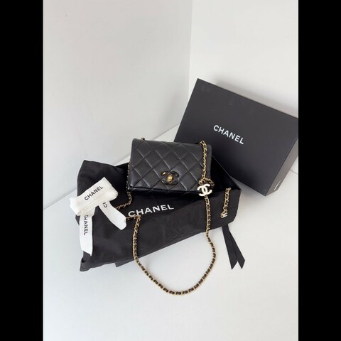 Chanel Quilted Lambskin Mini Flap Bag with Black Enamel CC Clasp