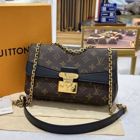 路易威登 Louis Vuitton 老花拼黑色馬爾索鏈條包 芯片款