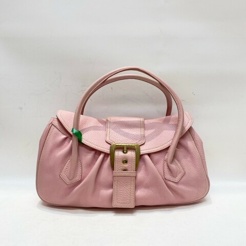 CELINE賽琳 Trim Stitched Satchel 粉色牛皮插扣手提包