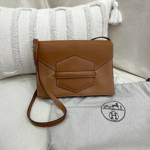愛馬仕 Hermès Faco 插片單肩包 金棕色 馬鞍皮 銀扣｜A刻