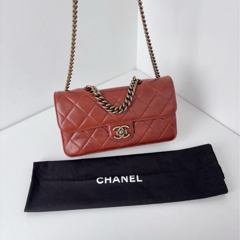 【近新閒置品】Chanel 香奈兒 油蠟皮2way孟買CF鏈條口蓋包 超稀少🧡楓葉金棕色南瓜