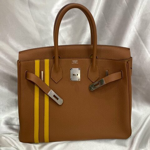 愛馬仕 Hermès Birkin 30 中隊長 金棕色內拼黃色 Togo皮 銀扣｜閒置新｜C刻