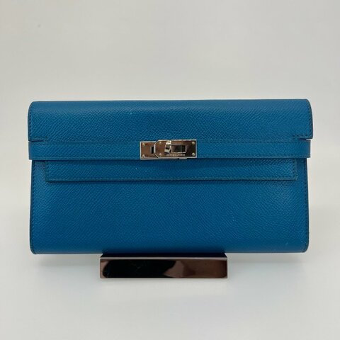 HERMES □R刻 藍KELLY長夾
