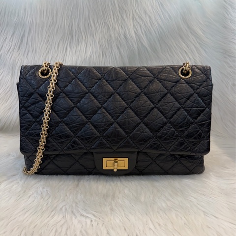 CHANEL A37590 黑色 菱格紋牛皮 2.55 Maxi 大型 肩背包