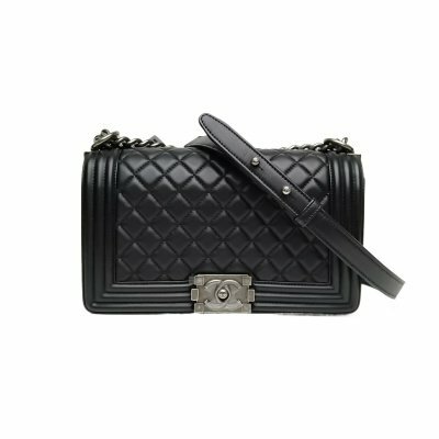 CHANEL Leboy中號25cm黑色羊皮23開銀扣菱格紋