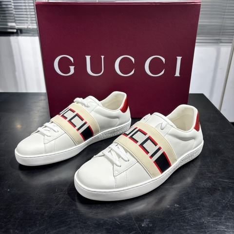 GUCCI 古馳 Ace Sneakers 條紋系帶 時尚板鞋 休閒鞋 皮革