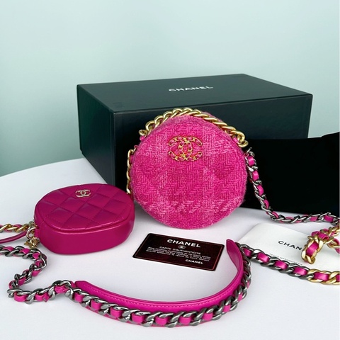 Chanel香奈兒19bag mini圓餅子母斜挎包
