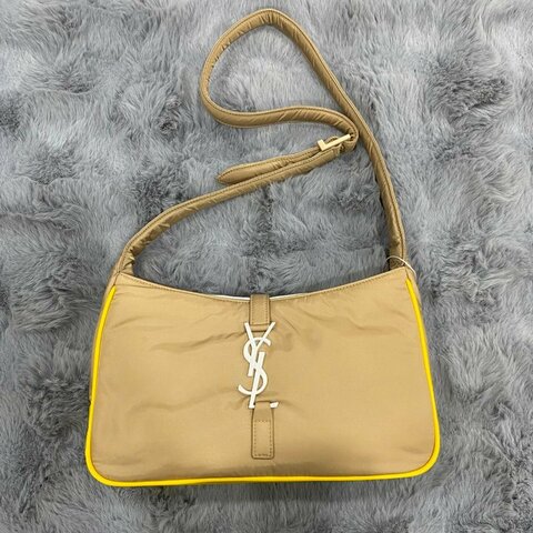 SAINT LAURENT PARIS 單肩尼龍皮革(棕白)