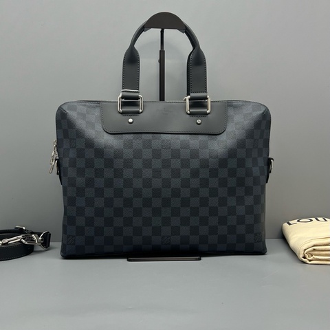 LV路易威登棋盤格公文包單肩包深藍色15年36*27*6cm