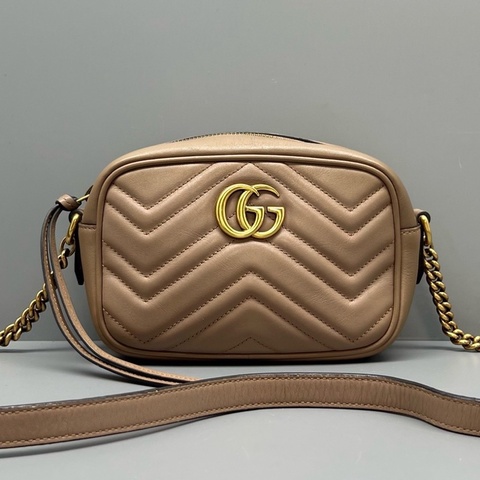 Gucci古馳馬蒙相機包小號奶茶色18*12*5cm