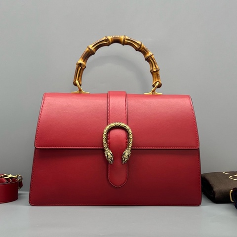 GUCCI古馳女包酒神竹節手提包紅色34*24*9cm