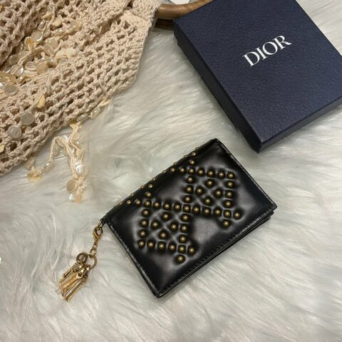 DIOR 牛皮鉚釘吊飾卡包 黑色