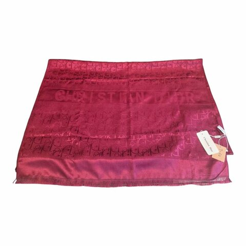 【美收精品】Christian Dior 鮮紅色亮面 Oblique 老花真絲混羊毛披肩圍巾 7-52【隔月月中將轉賣至日本 上架期限30天】