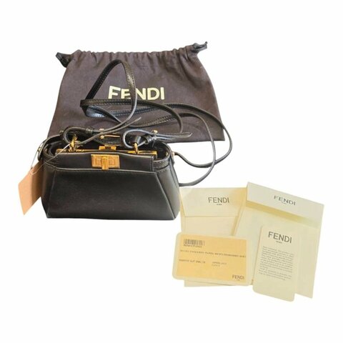 【美收精品】FENDI 芬迪 黑色納帕軟皮金扣 Peekaboo 超迷你兩用手提包 / 側背包 7-30【隔月月中將轉賣至日本 上架期限30天】
