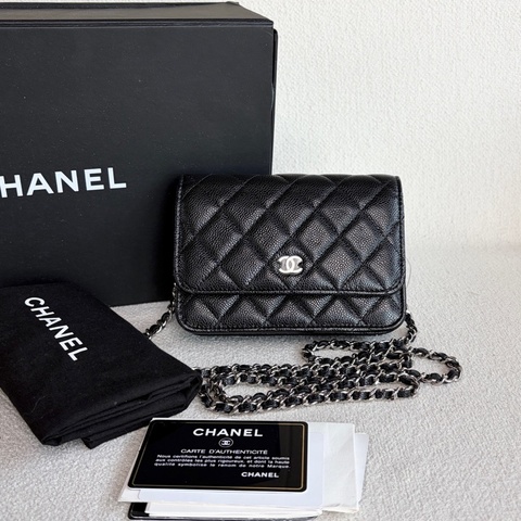 🌷五金帶膜近新！Chanel 香奈兒 Woc mini 鏈條包 黑銀荔枝皮