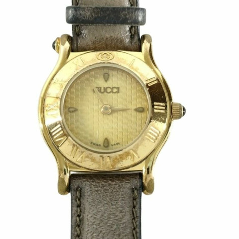 GUCCI 6500L 女士腕錶，金色棕色不鏽鋼錶帶，皮革錶帶
