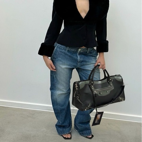 Balenciaga City Bag 限量版黑色拼接暗綠色 Medium Lecity