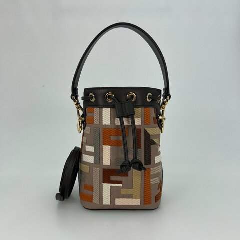 FENDI  帆布拚色水桶抽繩包MINI