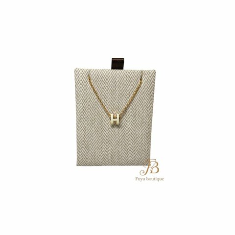 【H0026】HERMES 白色漆面金屬/金色 Mini Pop H立體簍空項鍊 H147992FO49